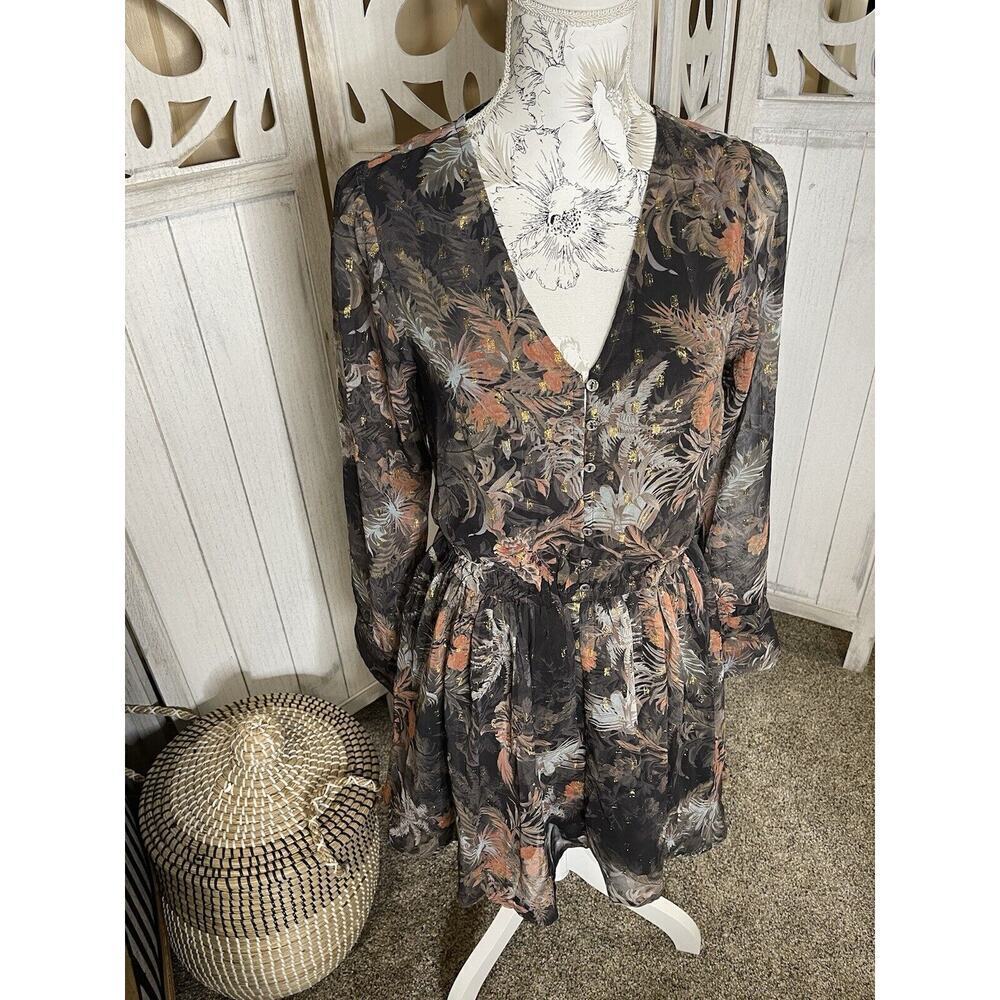 Amuse Society Midi Dress Feather Floral Dress Boho Whimsy Size Small